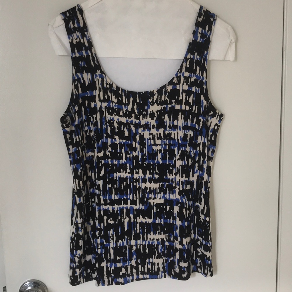 Chico’s black/blue/white print “Travelers” tank top